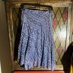 Periwinkle blue & purple flower/aztec pattern wrap skirt w/shiny silver striping
